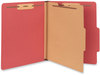 A Picture of product UNV-10203 Universal® Bright Colored Pressboard Classification Folders 2" Expansion, 1 Divider, 4 Fasteners, Letter Size, Ruby Red, 10/Box