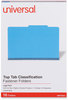 A Picture of product UNV-10211 Universal® Bright Colored Pressboard Classification Folders 2" Expansion, 1 Divider, 4 Fasteners, Legal Size, Cobalt Blue, 10/Box