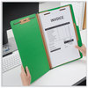 A Picture of product UNV-10212 Universal® Bright Colored Pressboard Classification Folders 2" Expansion, 1 Divider, 4 Fasteners, Legal Size, Emerald Green, 10/Box