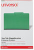 A Picture of product UNV-10212 Universal® Bright Colored Pressboard Classification Folders 2" Expansion, 1 Divider, 4 Fasteners, Legal Size, Emerald Green, 10/Box