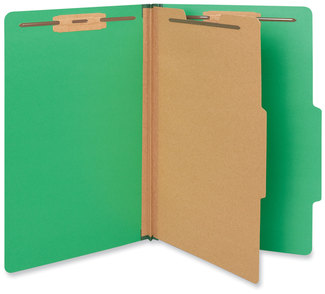 Universal® Bright Colored Pressboard Classification Folders 2" Expansion, 1 Divider, 4 Fasteners, Legal Size, Emerald Green, 10/Box