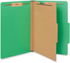 A Picture of product UNV-10212 Universal® Bright Colored Pressboard Classification Folders 2" Expansion, 1 Divider, 4 Fasteners, Legal Size, Emerald Green, 10/Box