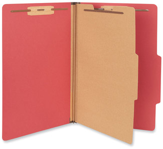 Universal® Bright Colored Pressboard Classification Folders 2" Expansion, 1 Divider, 4 Fasteners, Legal Size, Ruby Red Exterior, 10/Box