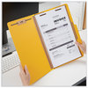 A Picture of product UNV-10214 Universal® Bright Colored Pressboard Classification Folders 2" Expansion, 1 Divider, 4 Fasteners, Legal Size, Yellow Exterior, 10/Box