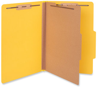 Universal® Bright Colored Pressboard Classification Folders 2" Expansion, 1 Divider, 4 Fasteners, Legal Size, Yellow Exterior, 10/Box