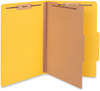 A Picture of product UNV-10214 Universal® Bright Colored Pressboard Classification Folders 2" Expansion, 1 Divider, 4 Fasteners, Legal Size, Yellow Exterior, 10/Box