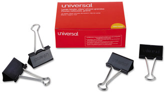 Universal® Binder Clips Large, Black/Silver, 12/Box