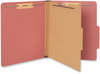 A Picture of product UNV-10250 Universal® Four-, Six- and Eight-Section Pressboard Classification Folders Four-Section 2" Expansion, 1 Divider, 4 Fasteners, Letter Size, Red Exterior, 10/Box