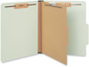 A Picture of product UNV-10251 Universal® Four-, Six- and Eight-Section Pressboard Classification Folders Four-Section 2" Expansion, 1 Divider, 4 Fasteners, Letter Size, Green Exterior, 10/Box