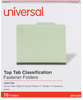 A Picture of product UNV-10251 Universal® Four-, Six- and Eight-Section Pressboard Classification Folders Four-Section 2" Expansion, 1 Divider, 4 Fasteners, Letter Size, Green Exterior, 10/Box