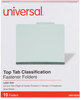 A Picture of product UNV-10253 Universal® Four-, Six- and Eight-Section Pressboard Classification Folders Four-Section 2" Expansion, 1 Divider, 4 Fasteners, Letter Size, Gray-Green, 10/Box