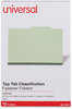 A Picture of product UNV-10261 Universal® Four-, Six- and Eight-Section Pressboard Classification Folders Four-Section 2" Expansion, 1 Divider, 4 Fasteners, Legal Size, Green Exterior, 10/Box