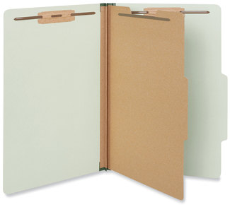 Universal® Four-, Six- and Eight-Section Pressboard Classification Folders Four-Section 2" Expansion, 1 Divider, 4 Fasteners, Legal Size, Green Exterior, 10/Box