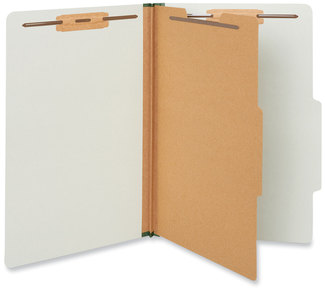 Universal® Four-, Six- and Eight-Section Pressboard Classification Folders Four-Section 2" Expansion, 1 Divider, 4 Fasteners, Legal Size, Gray Exterior, 10/Box