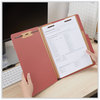 A Picture of product UNV-10270 Universal® Four-, Six- and Eight-Section Pressboard Classification Folders Six-Section 2" Expansion, 2 Dividers, 6 Fasteners, Letter Size, Red Exterior, 10/Box