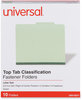 A Picture of product UNV-10271 Universal® Four-, Six- and Eight-Section Pressboard Classification Folders Six-Section 2" Expansion, 2 Dividers, 6 Fasteners, Letter Size, Green Exterior, 10/Box