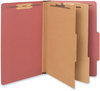 A Picture of product UNV-10280 Universal® Four-, Six- and Eight-Section Pressboard Classification Folders Six-Section 2" Expansion, 2 Dividers, 6 Fasteners, Legal Size, Red Exterior, 10/Box