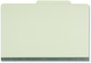 A Picture of product UNV-10281 Universal® Four-, Six- and Eight-Section Pressboard Classification Folders Six-Section 2" Expansion, 2 Dividers, 6 Fasteners, Legal Size, Green Exterior, 10/Box