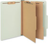 A Picture of product UNV-10281 Universal® Four-, Six- and Eight-Section Pressboard Classification Folders Six-Section 2" Expansion, 2 Dividers, 6 Fasteners, Legal Size, Green Exterior, 10/Box