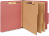 A Picture of product UNV-10290 Universal® Four-, Six- and Eight-Section Pressboard Classification Folders 3" Expansion, 3 Dividers, 8 Fasteners, Letter Size, Red Exterior, 10/Box