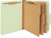 A Picture of product UNV-10291 Universal® Four-, Six- and Eight-Section Pressboard Classification Folders 3" Expansion, 3 Dividers, 8 Fasteners, Letter Size, Green Exterior, 10/Box