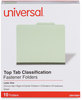 A Picture of product UNV-10291 Universal® Four-, Six- and Eight-Section Pressboard Classification Folders 3" Expansion, 3 Dividers, 8 Fasteners, Letter Size, Green Exterior, 10/Box