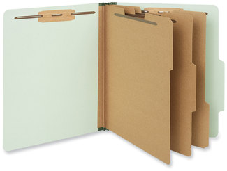 Universal® Four-, Six- and Eight-Section Pressboard Classification Folders 3" Expansion, 3 Dividers, 8 Fasteners, Letter Size, Gray-Green, 10/Box