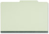 A Picture of product UNV-10296 Universal® Four-, Six- and Eight-Section Pressboard Classification Folders 3" Expansion, 3 Dividers, 8 Fasteners, Legal Size, Green Exterior, 10/Box