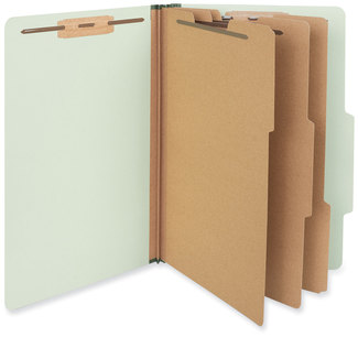 Universal® Four-, Six- and Eight-Section Pressboard Classification Folders 3" Expansion, 3 Dividers, 8 Fasteners, Legal Size, Green Exterior, 10/Box