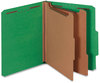 A Picture of product UNV-10302 Universal® Bright Colored Pressboard Classification Folders 2" Expansion, 2 Dividers, 6 Fasteners, Letter Size, Emerald Green, 10/Box