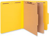 A Picture of product UNV-10304 Universal® Bright Colored Pressboard Classification Folders 2" Expansion, 2 Dividers, 6 Fasteners, Letter Size, Yellow Exterior, 10/Box