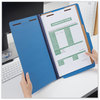 A Picture of product UNV-10311 Universal® Bright Colored Pressboard Classification Folders 2" Expansion, 2 Dividers, 6 Fasteners, Legal Size, Cobalt Blue, 10/Box