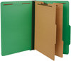 A Picture of product UNV-10312 Universal® Bright Colored Pressboard Classification Folders 2" Expansion, 2 Dividers, 6 Fasteners, Legal Size, Emerald Green, 10/Box