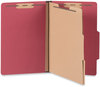 A Picture of product UNV-10313 Universal® Bright Colored Pressboard Classification Folders 2" Expansion, 2 Dividers, 6 Fasteners, Legal Size, Ruby Red, 10/Box