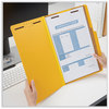A Picture of product UNV-10314 Universal® Bright Colored Pressboard Classification Folders 2" Expansion, 2 Dividers, 6 Fasteners, Legal Size, Yellow Exterior, 10/Box