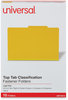 A Picture of product UNV-10314 Universal® Bright Colored Pressboard Classification Folders 2" Expansion, 2 Dividers, 6 Fasteners, Legal Size, Yellow Exterior, 10/Box