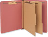 A Picture of product UNV-10315 Universal® Red Pressboard End Tab Classification Folders 2" Expansion, 2 Dividers, 6 Fasteners, Letter Size, Exterior, 10/Box