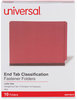 A Picture of product UNV-10315 Universal® Red Pressboard End Tab Classification Folders 2" Expansion, 2 Dividers, 6 Fasteners, Letter Size, Exterior, 10/Box