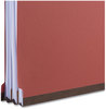 A Picture of product UNV-10316 Universal® Red Pressboard End Tab Classification Folders 2" Expansion, 2 Dividers, 6 Fasteners, Legal Size, Exterior, 10/Box