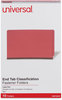 A Picture of product UNV-10316 Universal® Red Pressboard End Tab Classification Folders 2" Expansion, 2 Dividers, 6 Fasteners, Legal Size, Exterior, 10/Box