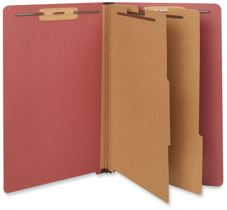 Universal® Red Pressboard End Tab Classification Folders 2" Expansion, 2 Dividers, 6 Fasteners, Legal Size, Exterior, 10/Box
