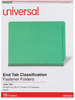 A Picture of product UNV-10317 Universal® Deluxe Six-Section Colored Pressboard End Tab Classification Folders 2 Dividers, 6 Fasteners, Letter Size, Green, 10/Box