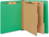 A Picture of product UNV-10317 Universal® Deluxe Six-Section Colored Pressboard End Tab Classification Folders 2 Dividers, 6 Fasteners, Letter Size, Green, 10/Box