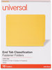 A Picture of product UNV-10319 Universal® Deluxe Six-Section Colored Pressboard End Tab Classification Folders 2 Dividers, 6 Fasteners, Letter Size, Yellow, 10/Box