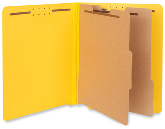 Universal® Deluxe Six-Section Colored Pressboard End Tab Classification Folders 2 Dividers, 6 Fasteners, Letter Size, Yellow, 10/Box