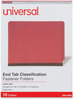 A Picture of product UNV-10320 Universal® Deluxe Six-Section Colored Pressboard End Tab Classification Folders 2 Dividers, 6 Fasteners, Letter Size, Bright Red, 10/Box