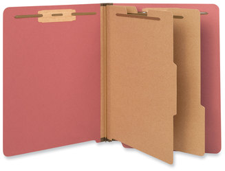 Universal® Deluxe Six-Section Colored Pressboard End Tab Classification Folders 2 Dividers, 6 Fasteners, Letter Size, Bright Red, 10/Box