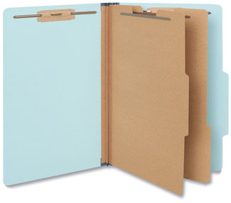 Universal® Six-Section Classification Folders Heavy-Duty Pressboard Cover, 2 Dividers, 6 Fasteners, Legal Size, Light Blue, 20/Box