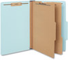 A Picture of product UNV-10406 Universal® Six-Section Classification Folders Heavy-Duty Pressboard Cover, 2 Dividers, 6 Fasteners, Legal Size, Light Blue, 20/Box