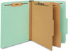 A Picture of product UNV-10407 Universal® Six-Section Classification Folders Heavy-Duty Pressboard Cover, 2 Dividers, 6 Fasteners, Letter Size, Light Green, 20/Box